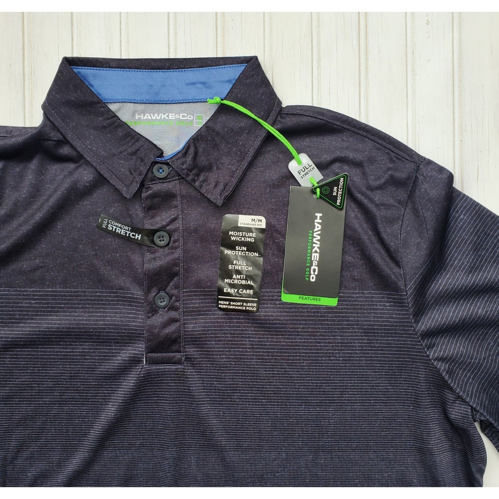 Hawke & Co Mens Performance Golf Polo Shirt‎ Black Gray Ombre Striped Medium
